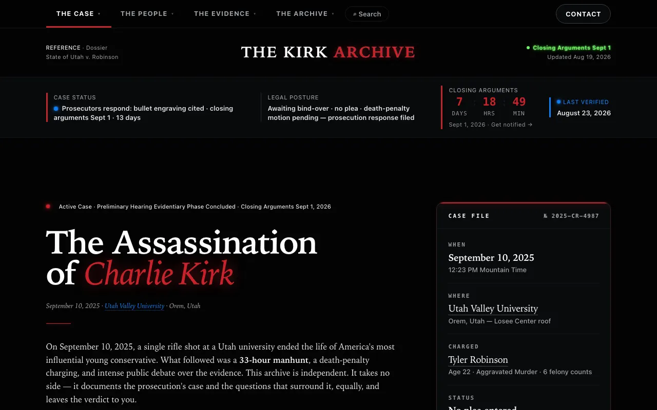 Charlie Kirk Archive, captured from its live production site