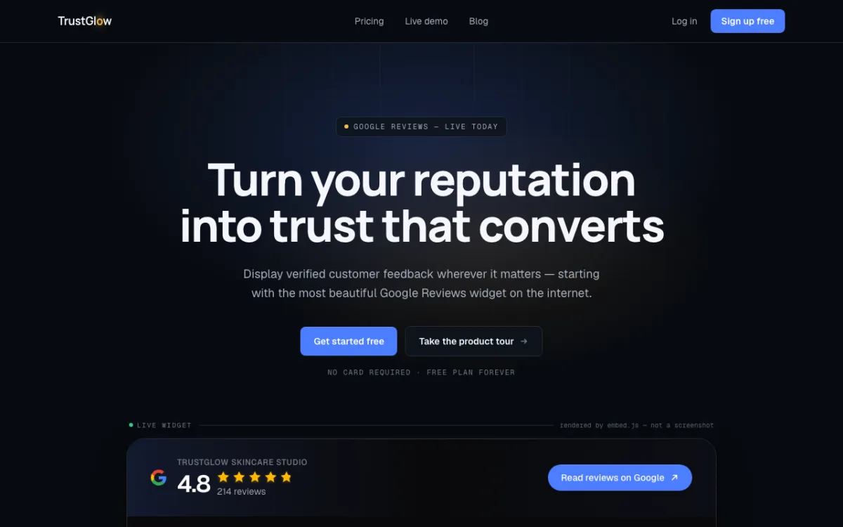 TrustGlow, captured from its live production site