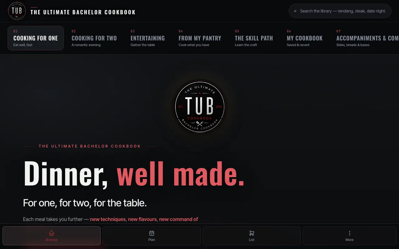 The Ultimate Bachelor Cookbook, captured from its live production site
